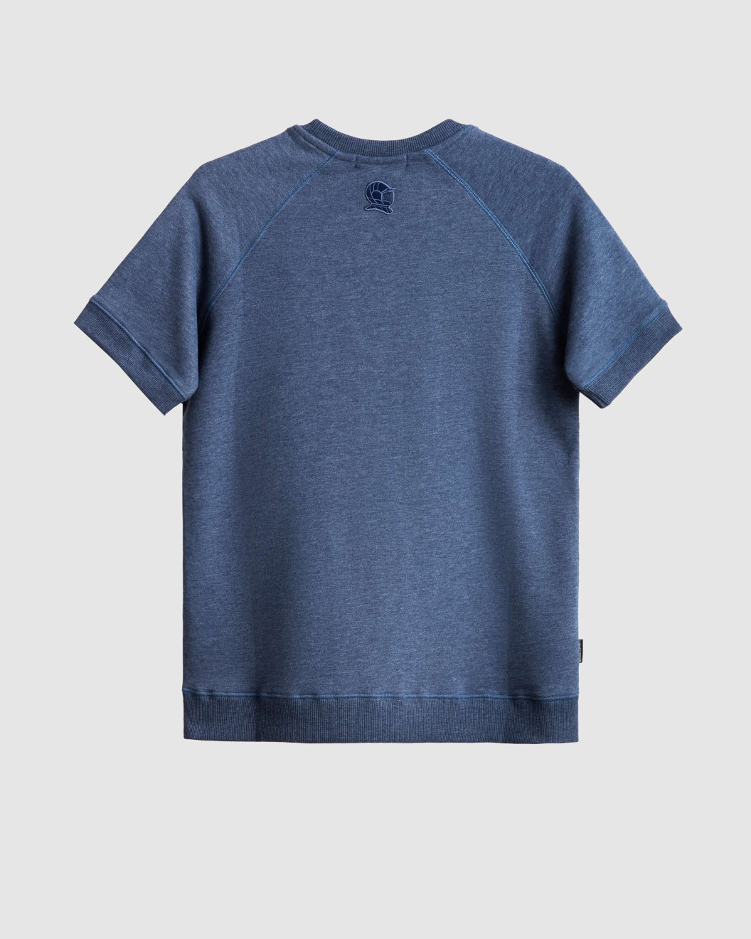 Men s Blue Loop Back Sweatshirt with Casual Society Micro Leather Applique and Embossed Embroidery
